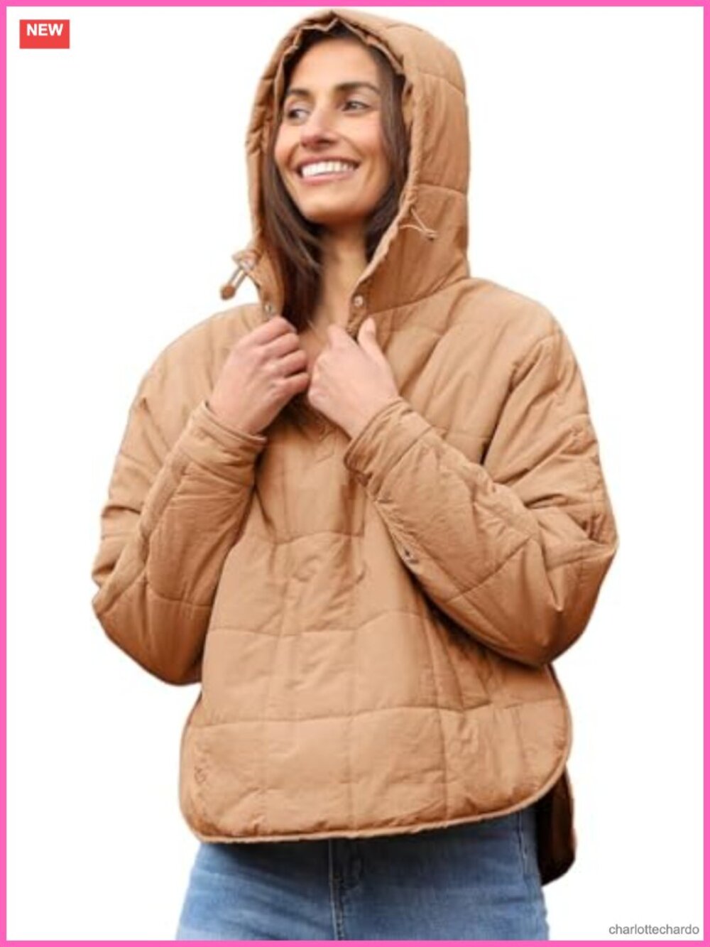 Oversized Quilted Puffer Pullover Hoodie Jacket Lightweight Warm Winter Coat